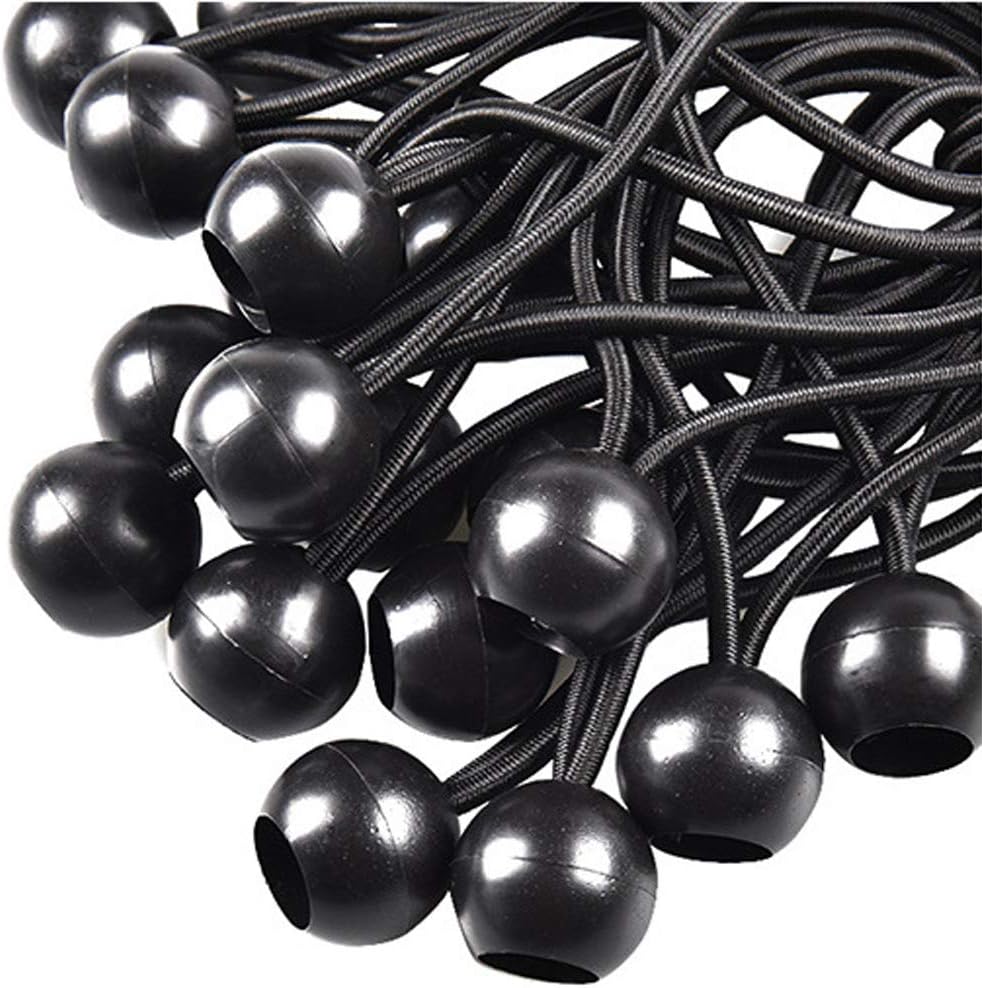 10 unidades de cuerdas elásticas de bola de plástico negro para tienda de campaña, lona, toldo, equipaje