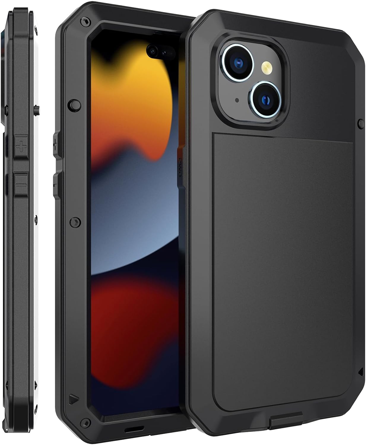 Marrkey Compatible con iPhone 15, funda protectora de cuerpo completo 360, resistente a los golpes, armadura resistente, funda de metal de aleación