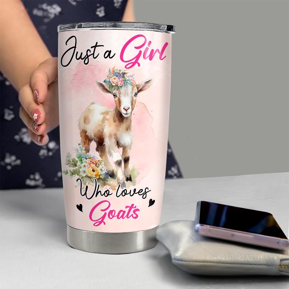 SANDJEST Vaso de cabra de 20 onzas con aislamiento de acero inoxidable con diseño de chica y cabra para café, taza de viaje, regalos para mujeres,