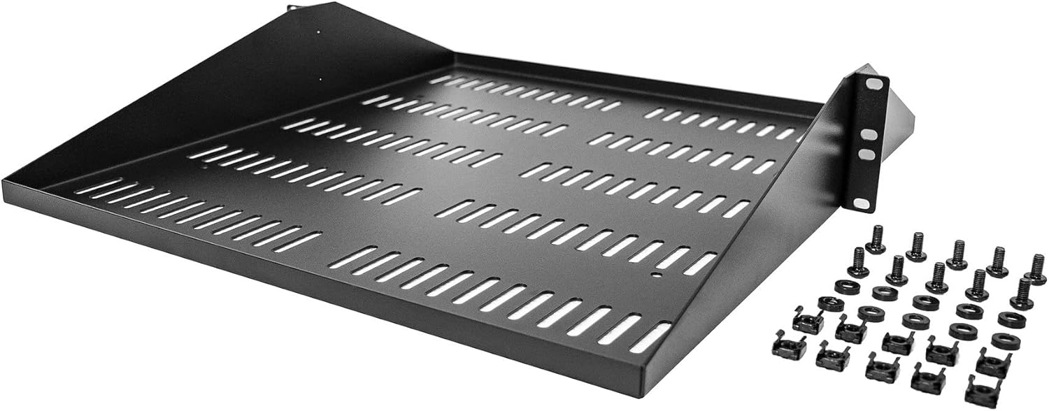 StarTech. com Estante para servidores 2U, bandeja voladiza universal ventilada para estante de equipo de red de 19 pulgadas, acero resistente,