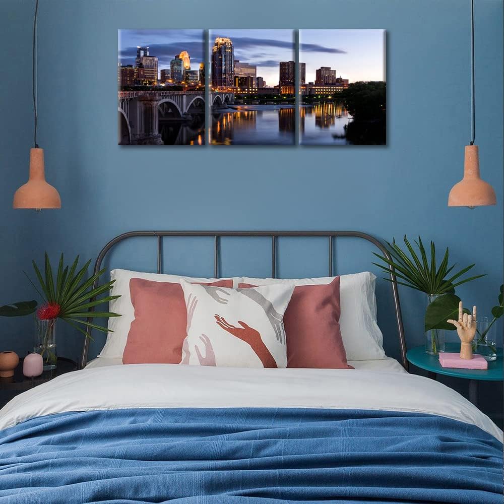 3 piezas de imágenes de decoración para el hogar americano, paisaje de rascacielos del centro de Minnesota, río Mississippi, impresión fotográfica