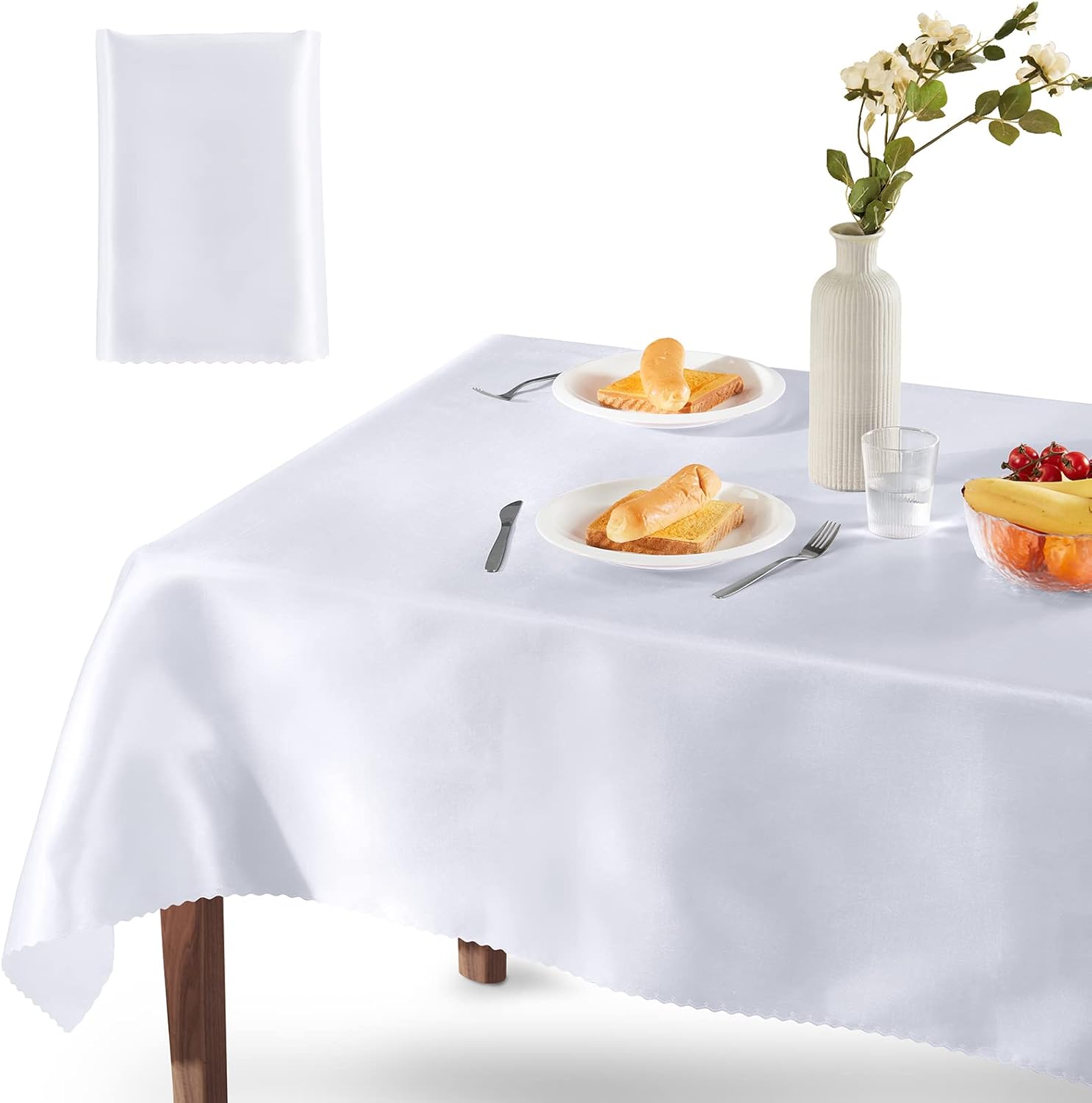 Homiest 1 paquete de mantel de satén de 60 x 84 pulgadas, mantel blanco superpuesto brillante, mantel rectangular sedoso, manteles de satén para