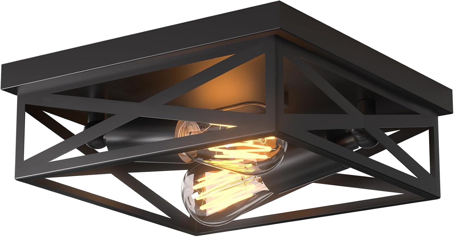 Lámpara de techo estilo casa de campo, 2 luces industriales empotradas, color negro mate, lámpara de techo moderna para cocina, dormitorio, pasillo,