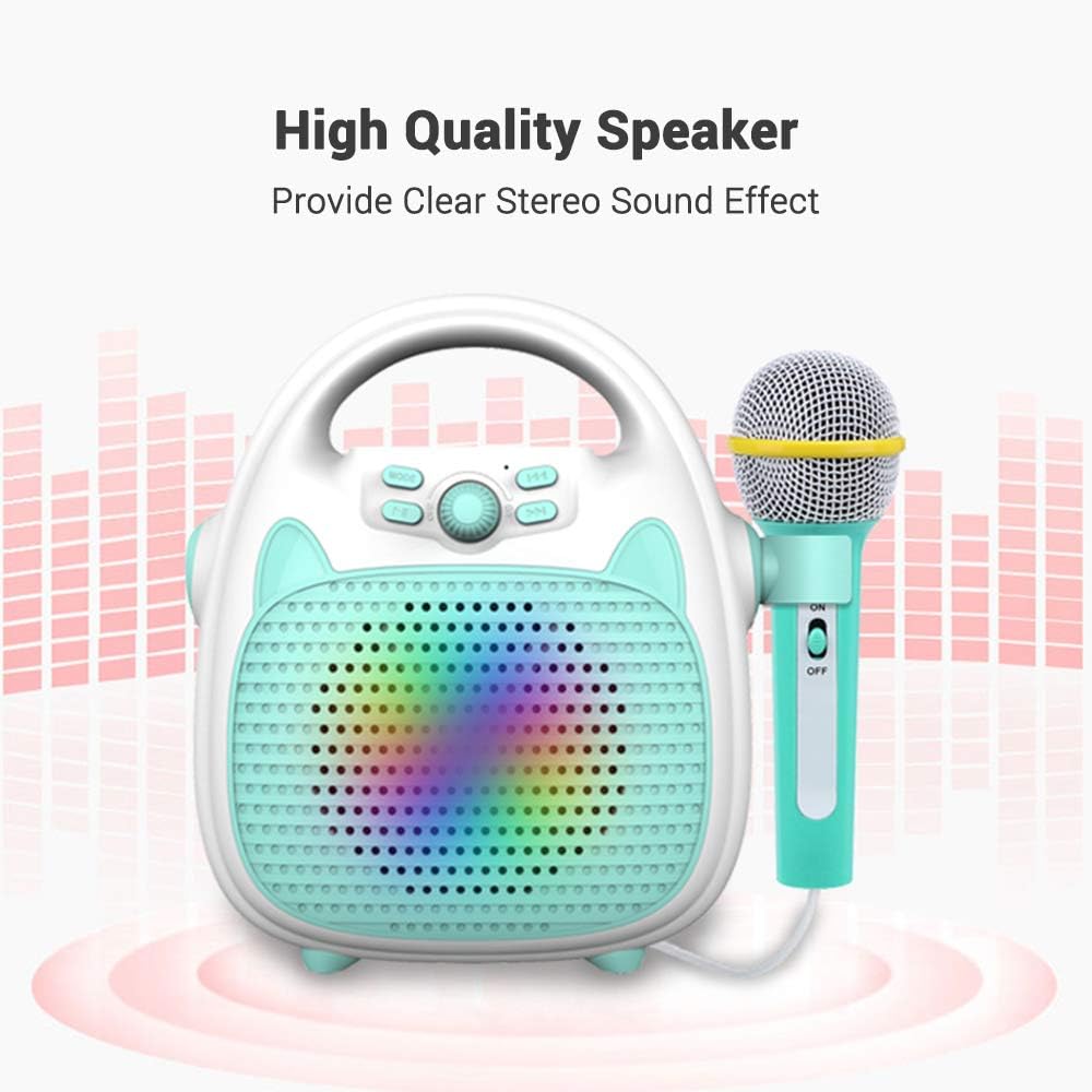 JINGFENG Máquina de karaoke recargable portátil con micrófono BTtarjeta de memorialuces de conectividad USB para niños y niñas