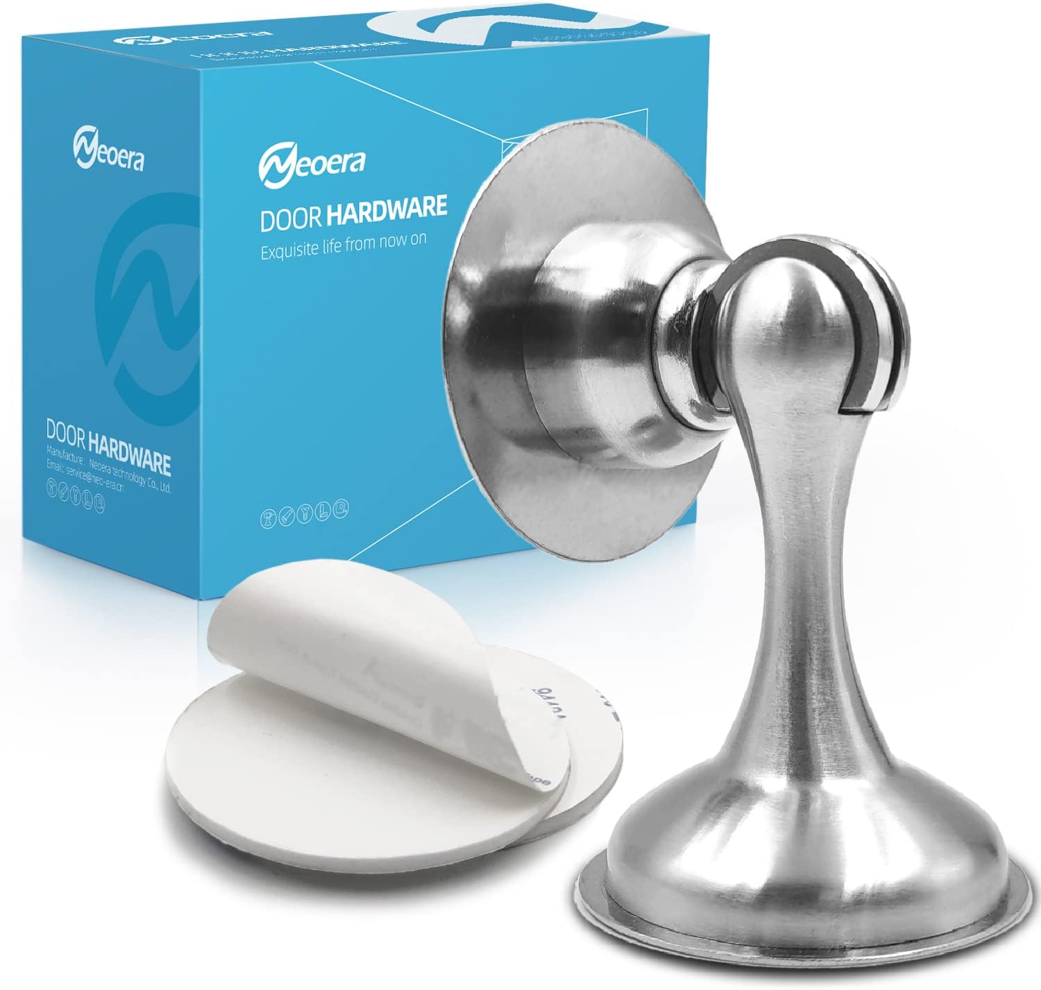 Neoera Tope magnético de puerta (níquel cepillado) sin perforaciones, fuerte adhesivo para montaje en puerta, fuerte cierre magnético de puerta para