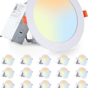 LEDIARY Paquete de 20 luces LED empotrables ultrafinas de 6CCT de 6 pulgadas con caja de conexiones, 2500K-5000K lámparas empotrables LEDIARY Paquete de 20 luces LED empotrables ultrafinas de 6CCT de 6 pulgadas con caja de conexiones, 2500K-5000K lámparas empotrables