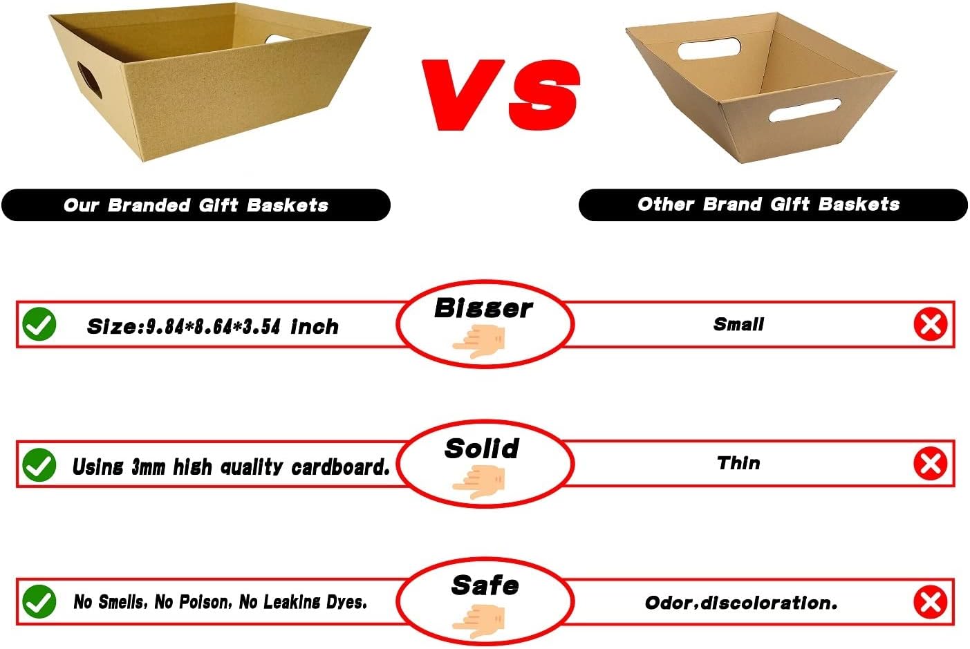 Cestas vacías para regalos, 6 unidades, resistentes canastas de regalo a granel, bandeja de mercado de papel kraft con asas, cesta de regalo, kit de