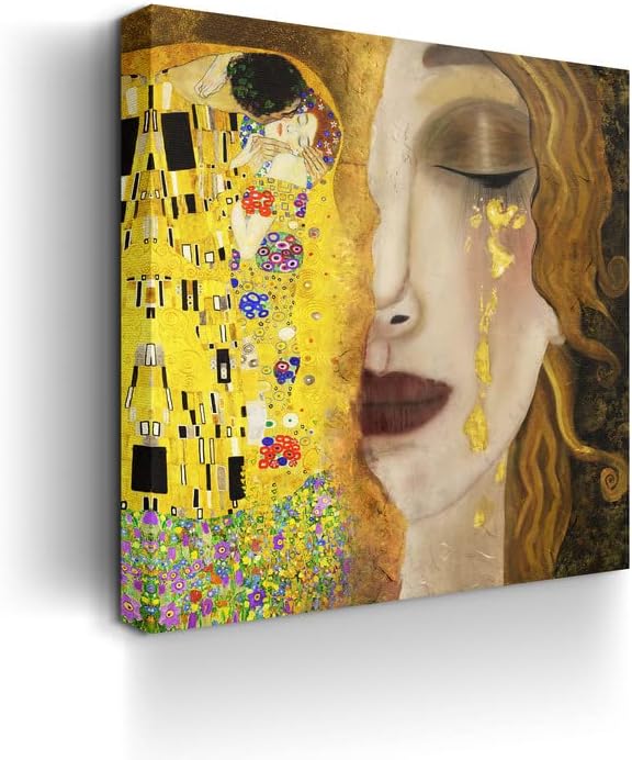 CanvasWAY – Lienzo de reproducción de collage de lágrimas doradas de Gustav Klimt The Kiss and Freya, arte de pared, cuadro clásico sobre lienzo de