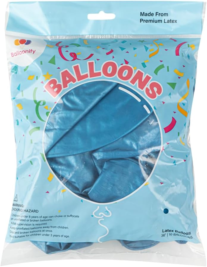 Balloonify – Globos gigantes de 36 pulgadas, 10 globos gruesos, látex fuerte, relleno de helio o aire, globos redondos gigantes azules metálicos,