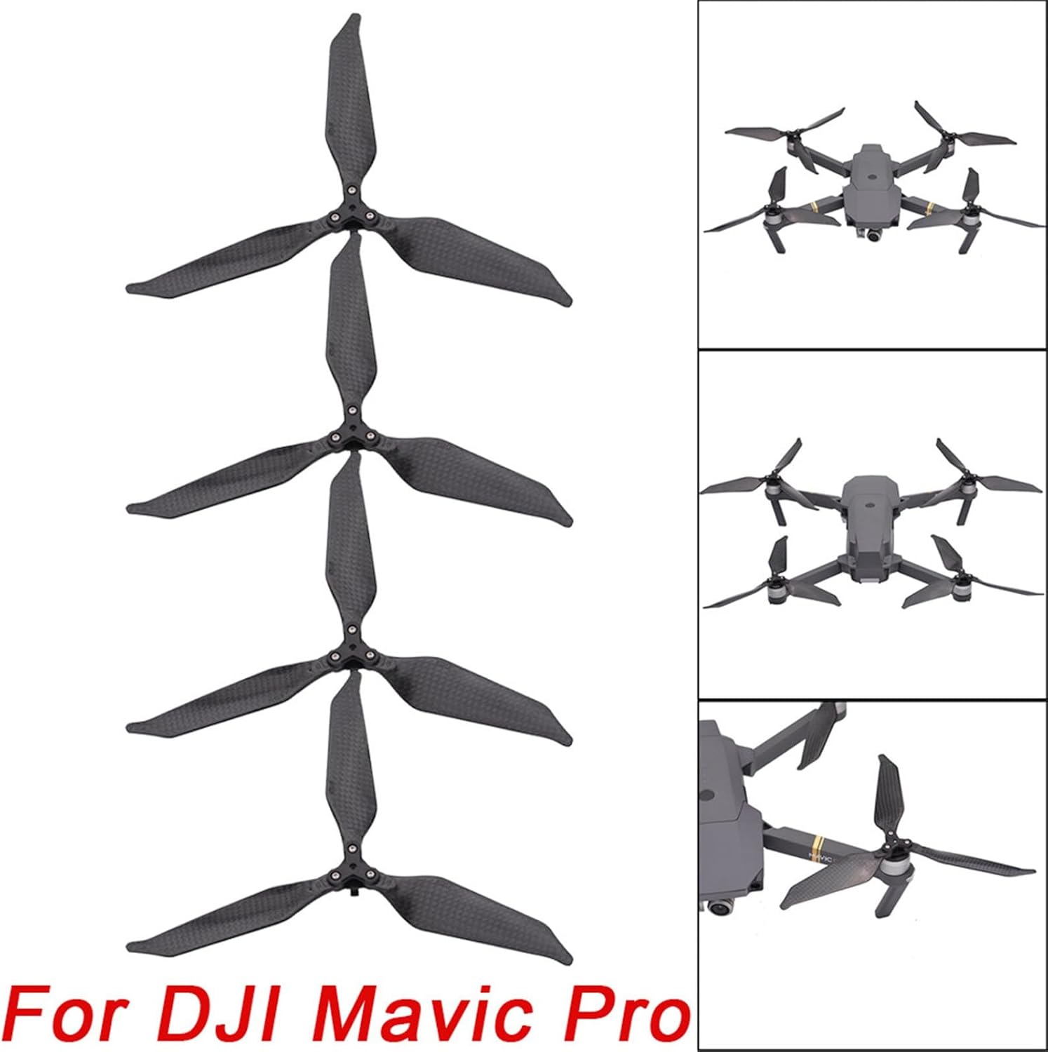 2 pares de hélices avanzadas de fibra completa de bajo ruido, 3 adecuadas para DJI Mavic Pro Drone Drone Frame 250 (gris, talla única)