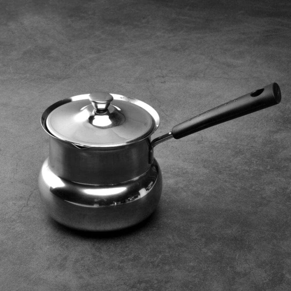 CALLARON Sartén de acero inoxidable para cocinar con mango de tapa, calentador de leche, olla de fusión de mantequilla para estufa, chocolate, café,