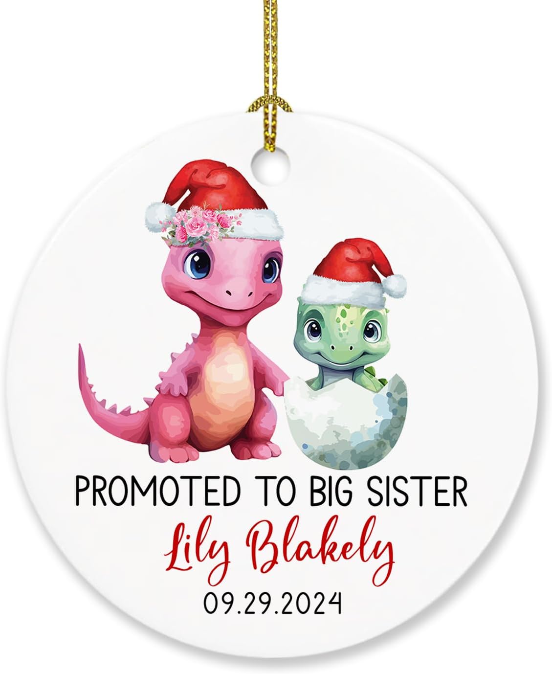 Adorno personalizado para hermana con nombre y fecha de promoción a hermana mayor, adorno de árbol de Navidad personalizado para nueva hermana de