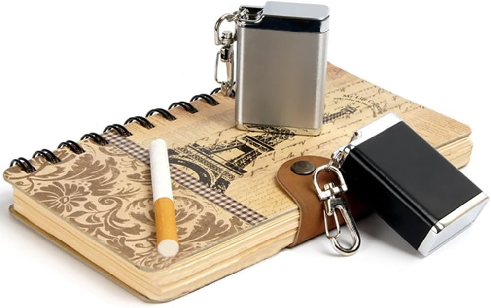 Cenicero portátil de metal, cenicero de cigarrillos al aire libre con tapa, llavero, rectangular, tamaño grande, negro