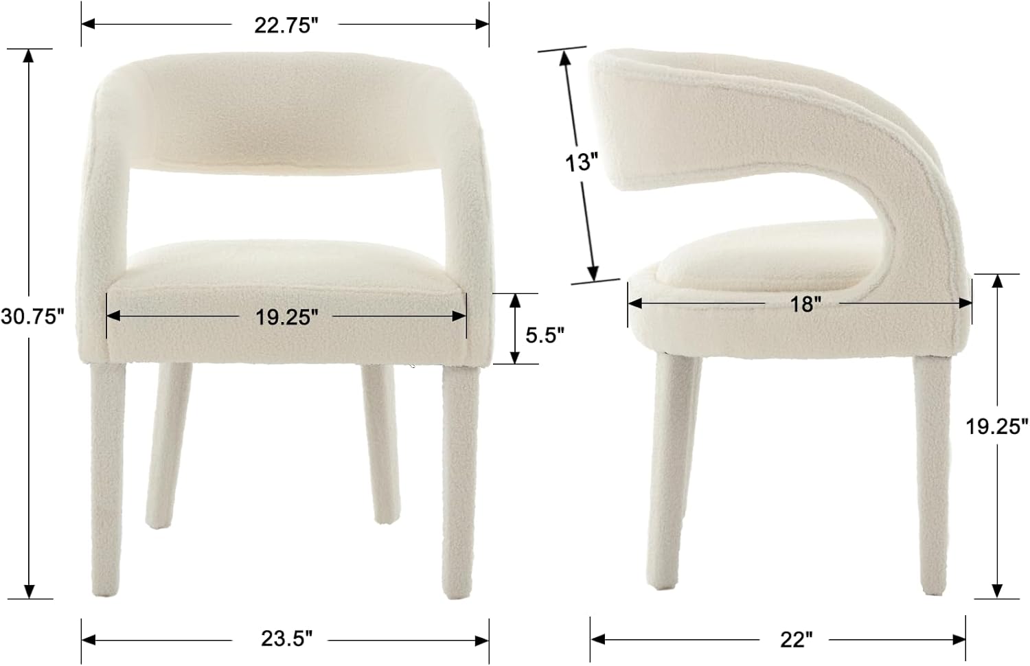 CIMOTA Juego de 2 sillas de comedor tapizadas blancas, modernas sillas de cocina y comedor, sillas de cocina Sherpa con brazosrespaldo abierto,