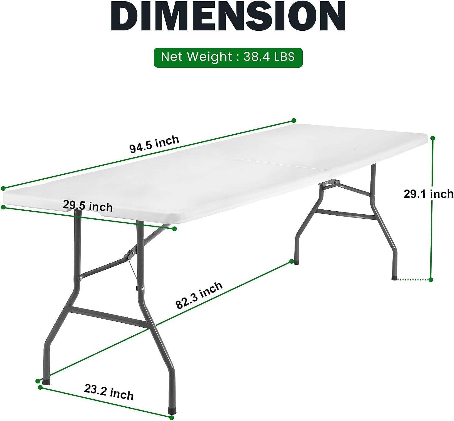 MGHH Mesa plegable de 8 pies, mesa de plástico, mesa de campamento, mesa de picnic portátil plegable con asa de transporte para cocina, fiesta,