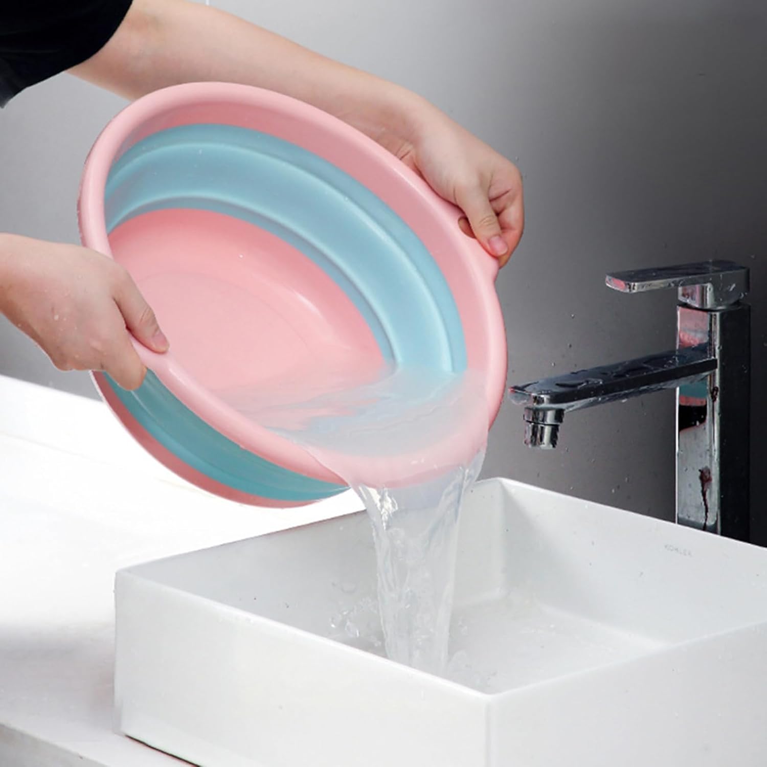 Tainrunse Tina de lavado portátil de plástico plegable lavabo de cocina platos de cocina lavabo para acampar suministros de viaje, rosa, S