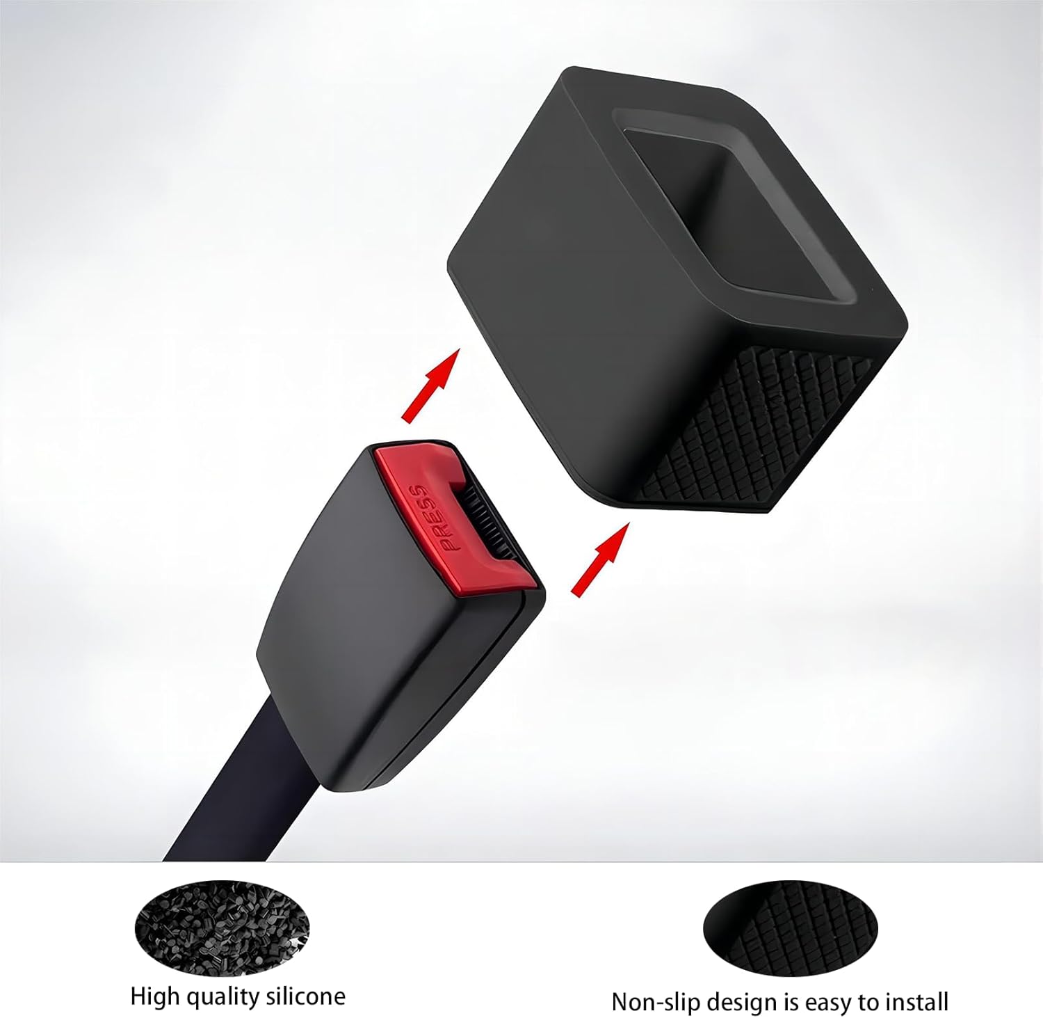 Soporte de hebilla de cinturón de silicona, 2 piezas, color negro, hace que sea más conveniente para ti sujetar el cinturón de seguridad (negro)