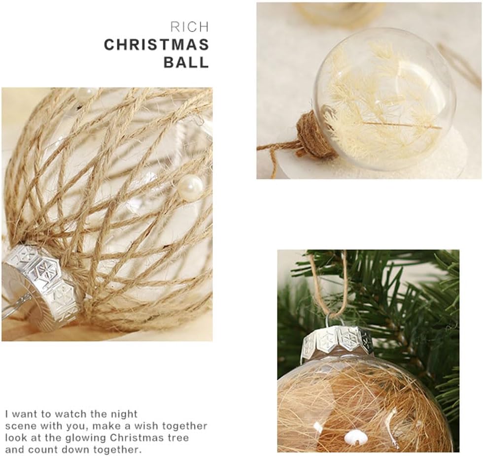 Adornos – Juego de 6 adornos de bolas de Navidad de 3.150 in3.15 pulgadas, adornos de Navidad con cordel transparente, inastillables, decoración de