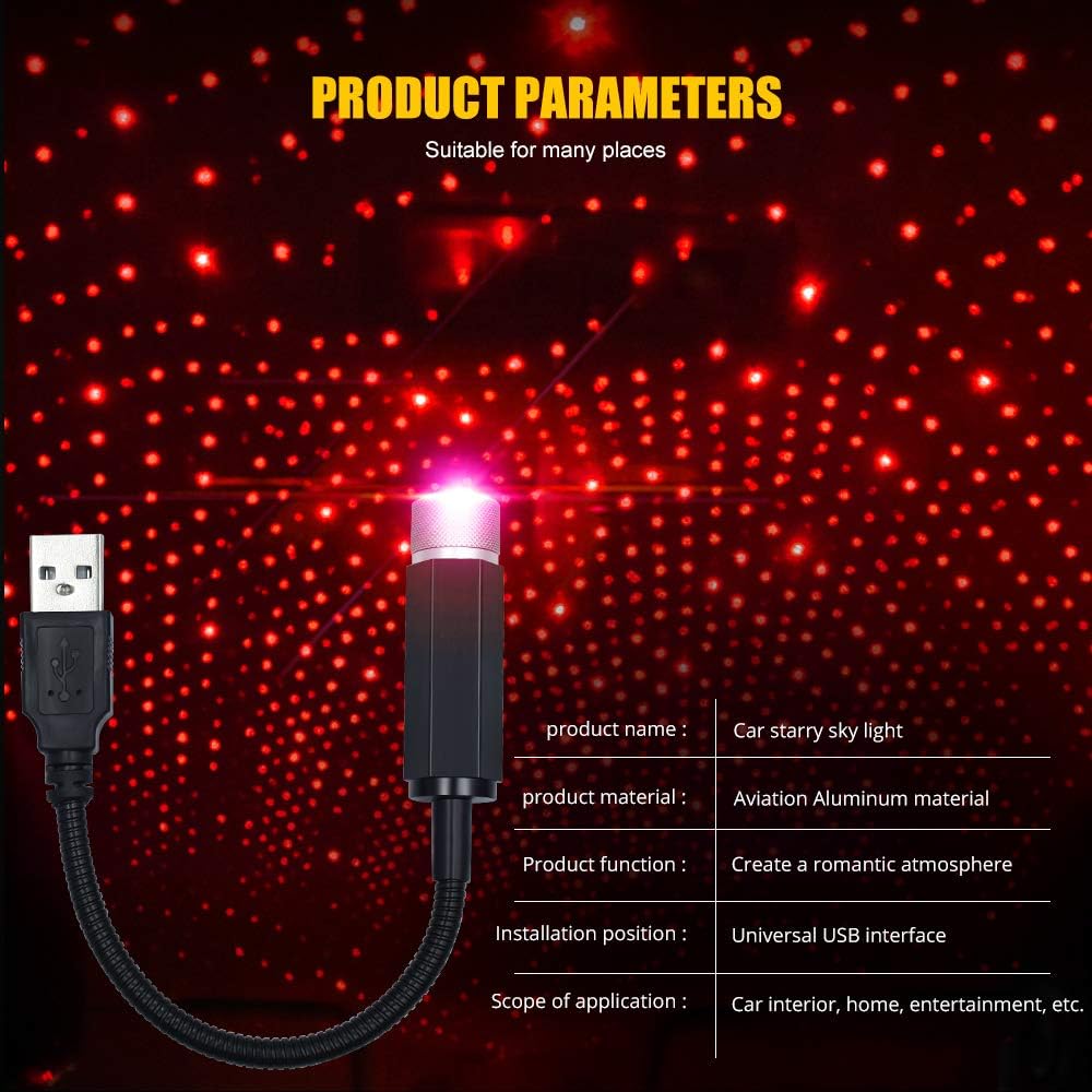 Luces decorativas USB LED para el techo del coche, luz nocturna ajustable multiefecto, luces ambientales románticas, luces del hogar, luces
