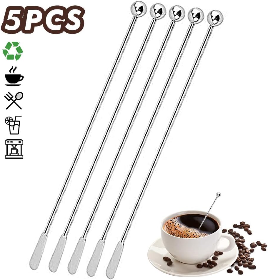 Agitadores de bebidas de café  Acero inoxidable para cócteles Swizzle Stick con pequeñas paletas rectangulares (paquete de 5)