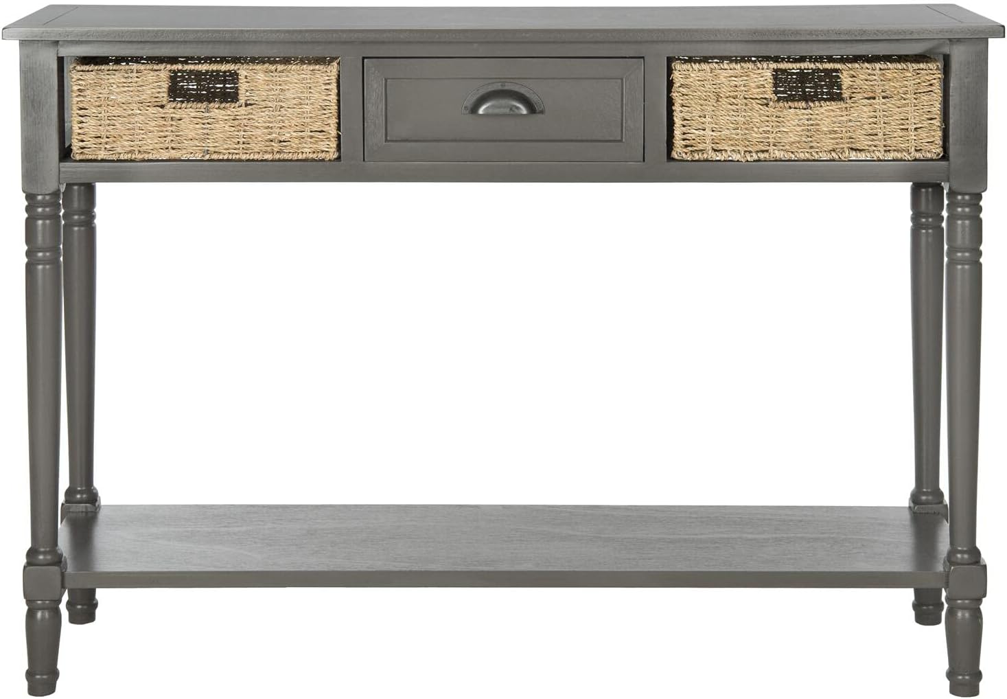 Safavieh American Homes Collection Winifred – Mesa consola de mimbre gris con almacenamiento