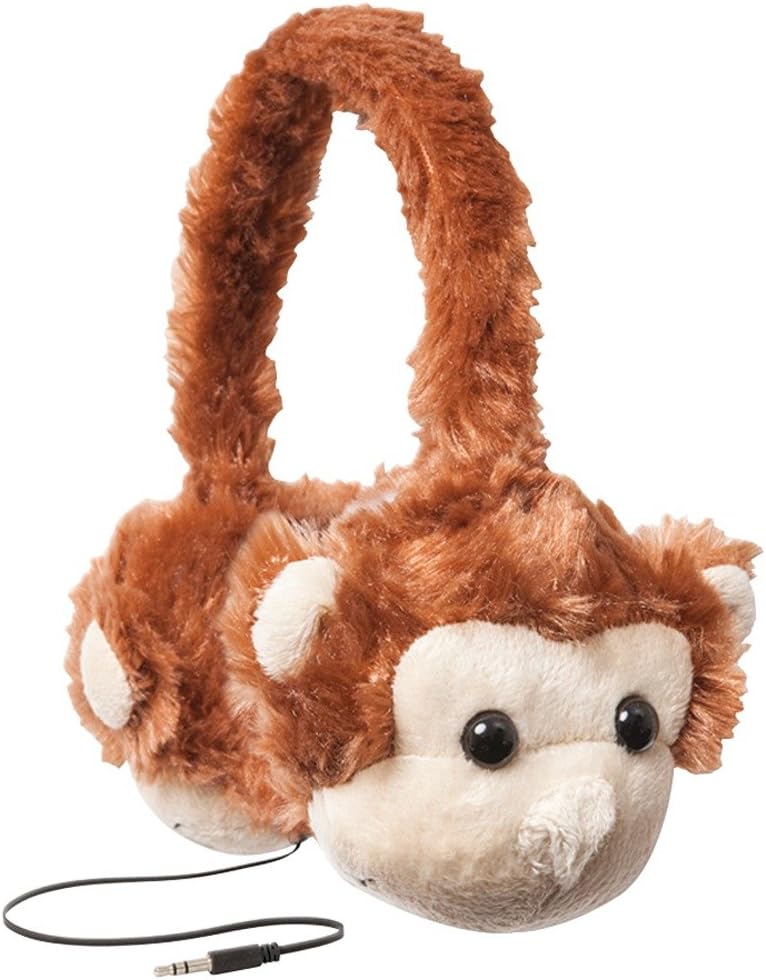 ReTrak Auriculares retráctiles Animalz sin enredos, limitación de volumen (85 dB) para niños, mono marrón (ETAUDFMNKY)