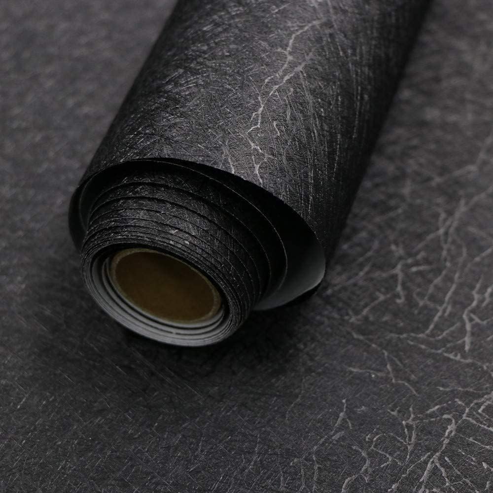 Papel tapiz de seda negro en relieve, autoadhesivo para despegar y pegar, 15.7 x 196.8 pulgadas, papel tapiz de cocina extraíble, papel tapiz de