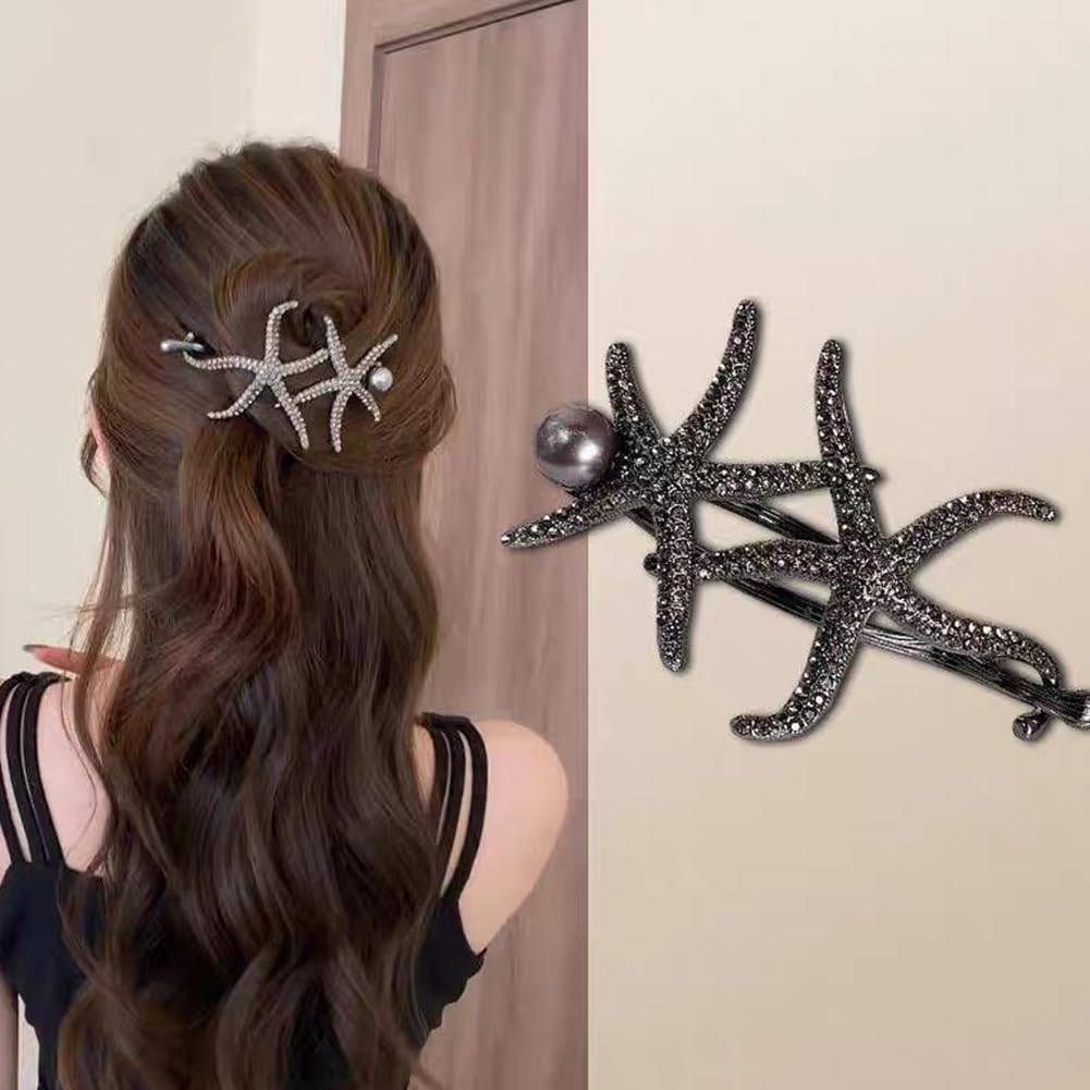 KuuGuu 4 pinzas para el cabello, diseño de estrella de mar, estilo francés, horquilla de metal con estrella de mar, estrella de mar, horquilla de