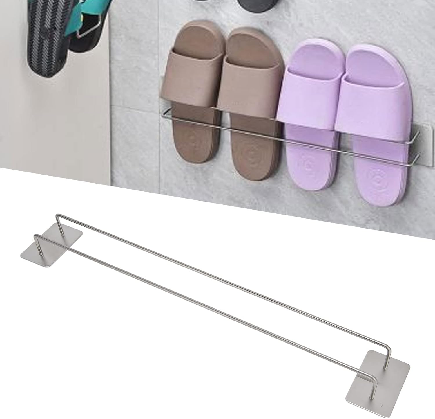Estante de zapatillas de acero inoxidable, estante de zapatilla simple para montar en la pared, percha para zapatillas, organizador de zapatos para