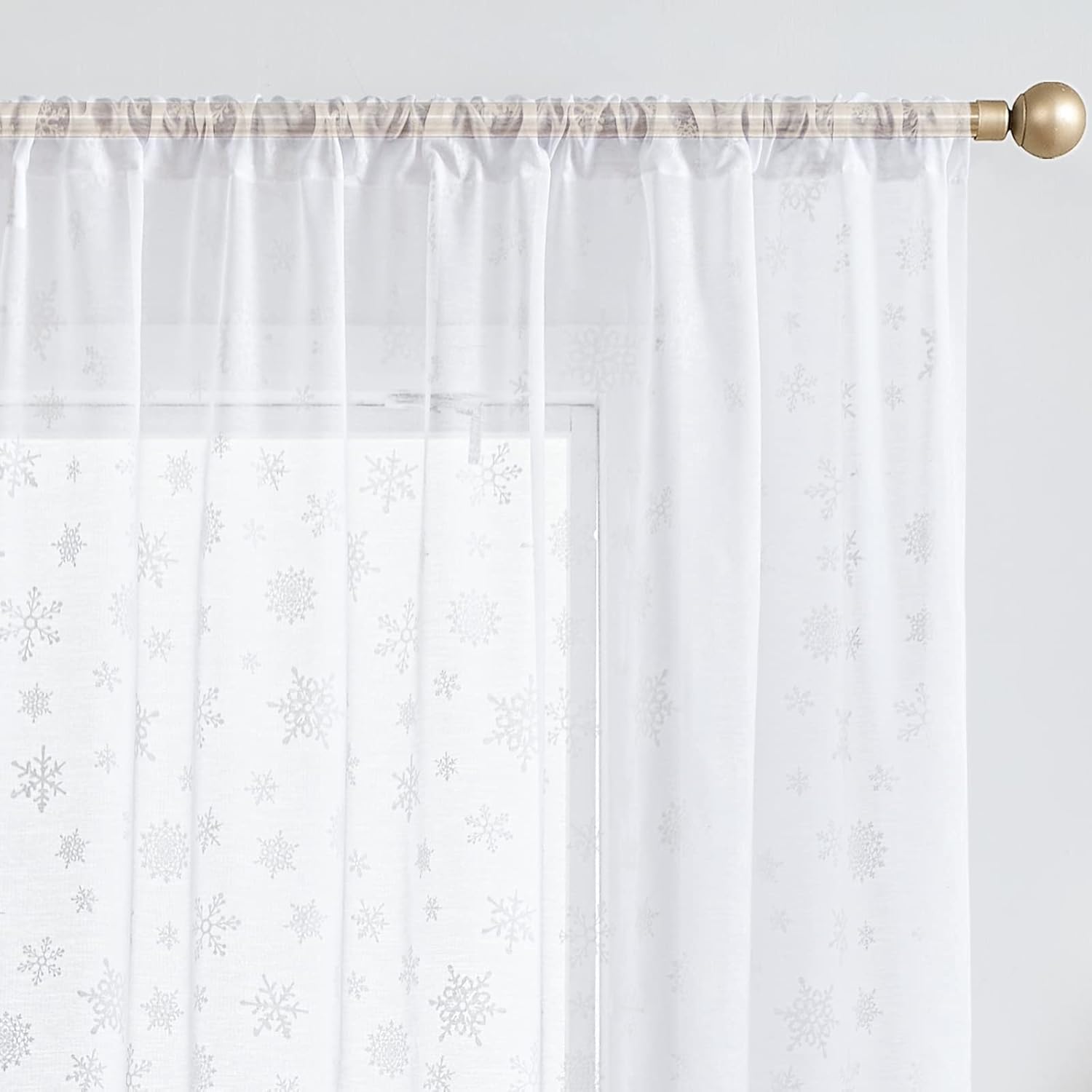jinchan Cortinas de Navidad transparentes blancas con diseño de copo de nieve de 54 pulgadas de largo para dormitorio, cortinas de nieve con