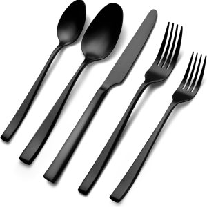 EIUBUIE – Juego de cubiertos negros mate, 40 piezas de acero inoxidable de alta calidad para 8, juego de cubiertos mate, juegos de utensilios de EIUBUIE – Juego de cubiertos negros mate, 40 piezas de acero inoxidable de alta calidad para 8, juego de cubiertos mate, juegos de utensilios de