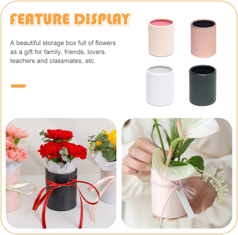 EXCEART Organizador con tapa 4pcs Cilindro de cartón, Caja de papel de flor de embalaje cilíndrico, Tubos de cartón Kraft, Cajas de regalo redondas