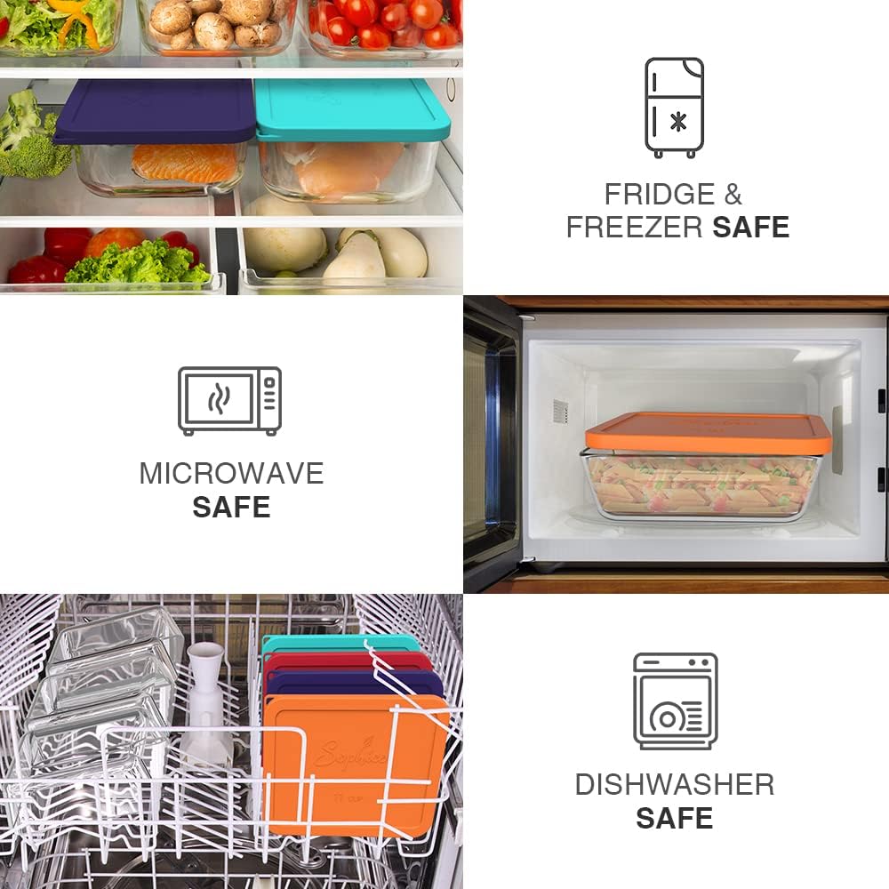 Sophico Tapa rectangular de almacenamiento de silicona para 11 tazas de repuesto para cuencos de vidrio Pyrex 7212-PC, recipiente no incluido