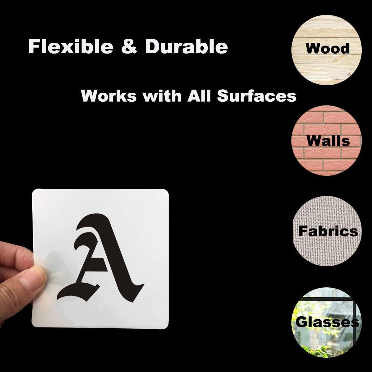 Plantillas de letras del alfabeto de 1 pulgada para pintar, paquete de 70 plantillas de letras en inglés antiguo con números y letreros para pintar