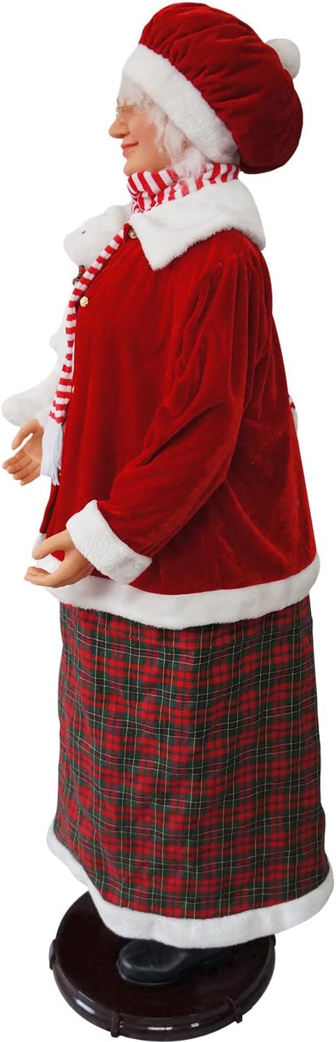 Fraser Hill Farm Decoración de Sra. Claus bailarina de 58 pulgadas con oso de peluche, decoración animada para interiores para el hogar,