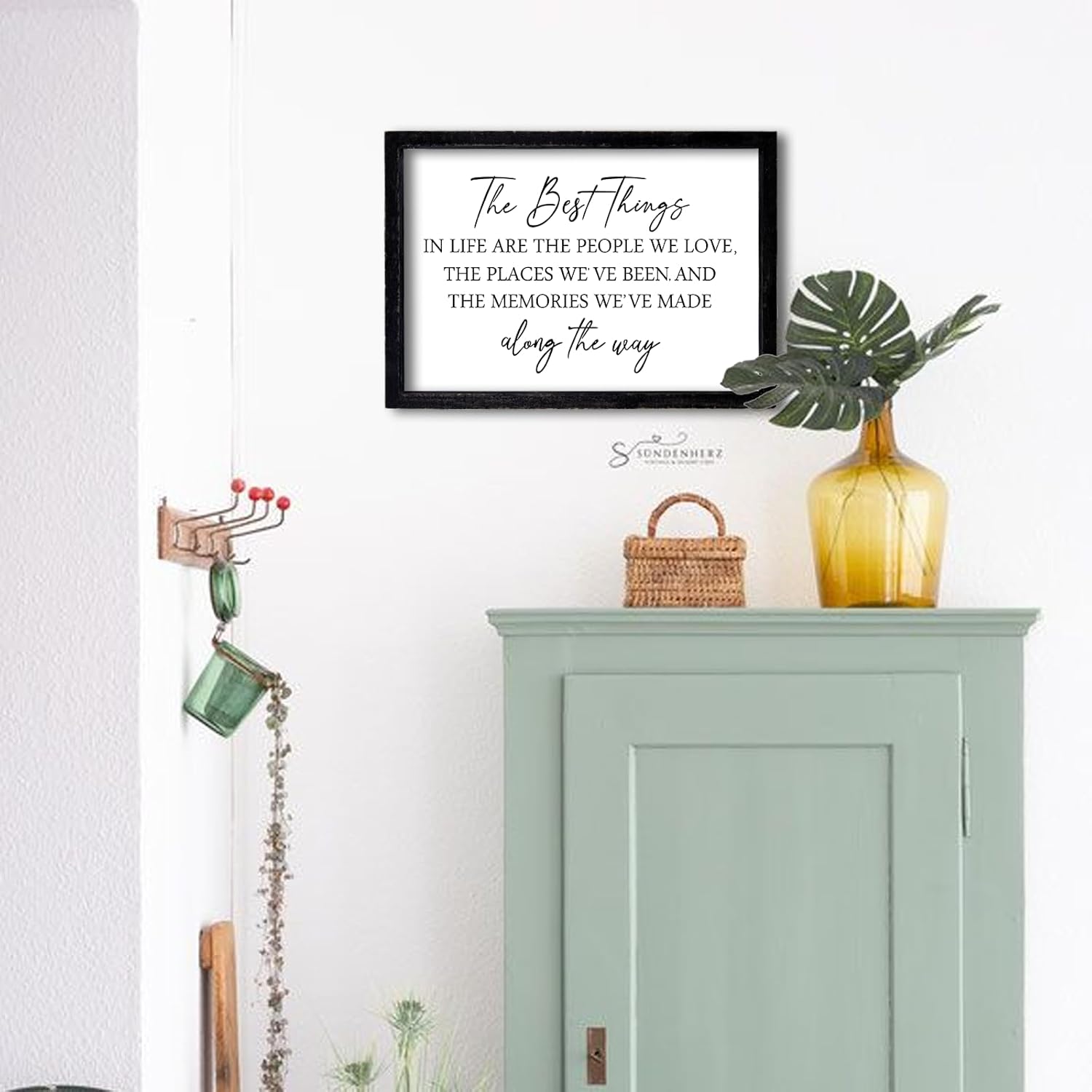 Comurdyo Letrero de las mejores cosas en la vida de 15.7 x 11 pulgadas, recuerdos de madera enmarcados, citas inspiradoras, decoración de pared,