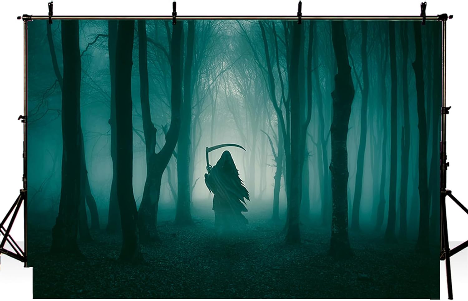 MEHOFOND Telón de fondo de Halloween de bosque oscuro brumoso de 7 x 5 pies para fotografía, fondo misterioso de bosque sombrío para retrato, bruja