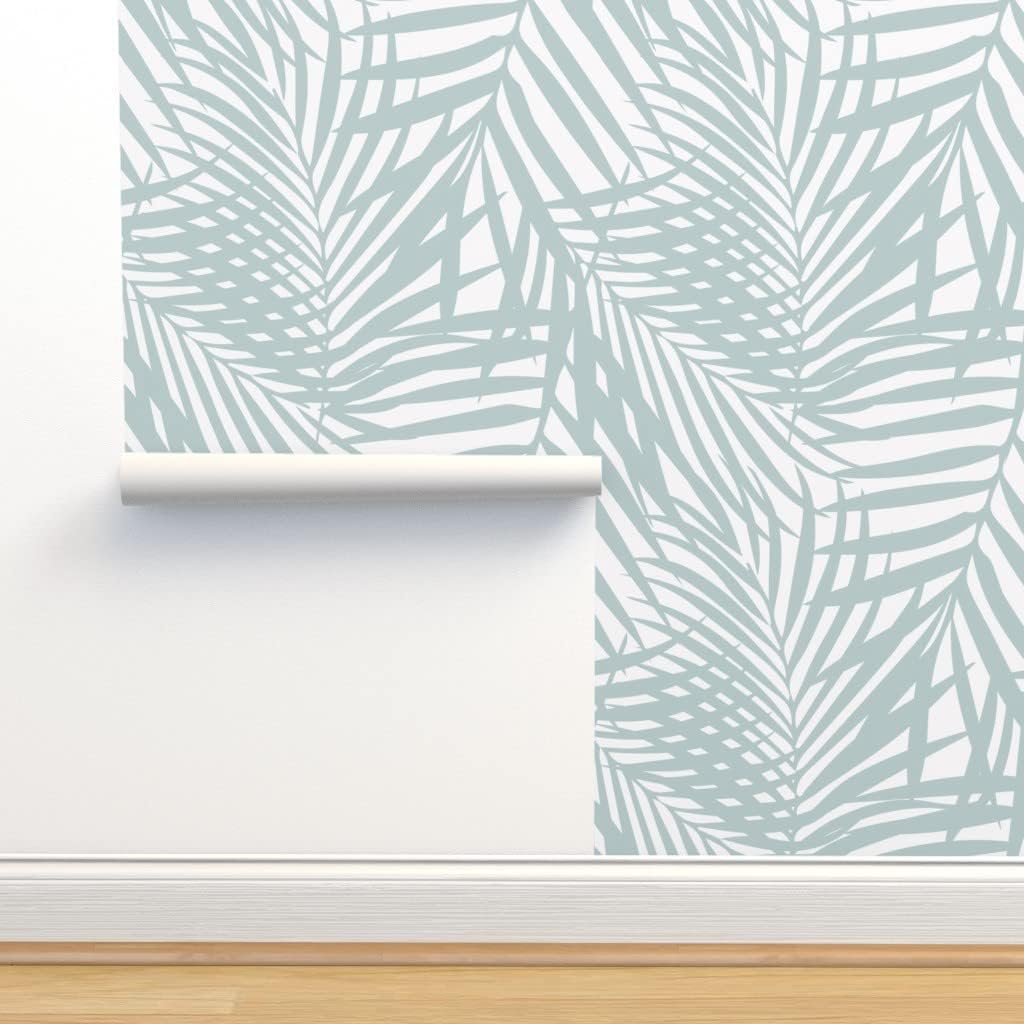 Spoonflower Papel tapiz extraíble de 9 x 2 pies  Papel tapiz de palmera azul pastel Fronds Tropical Beach Costera Isla Hojas Personalizadas