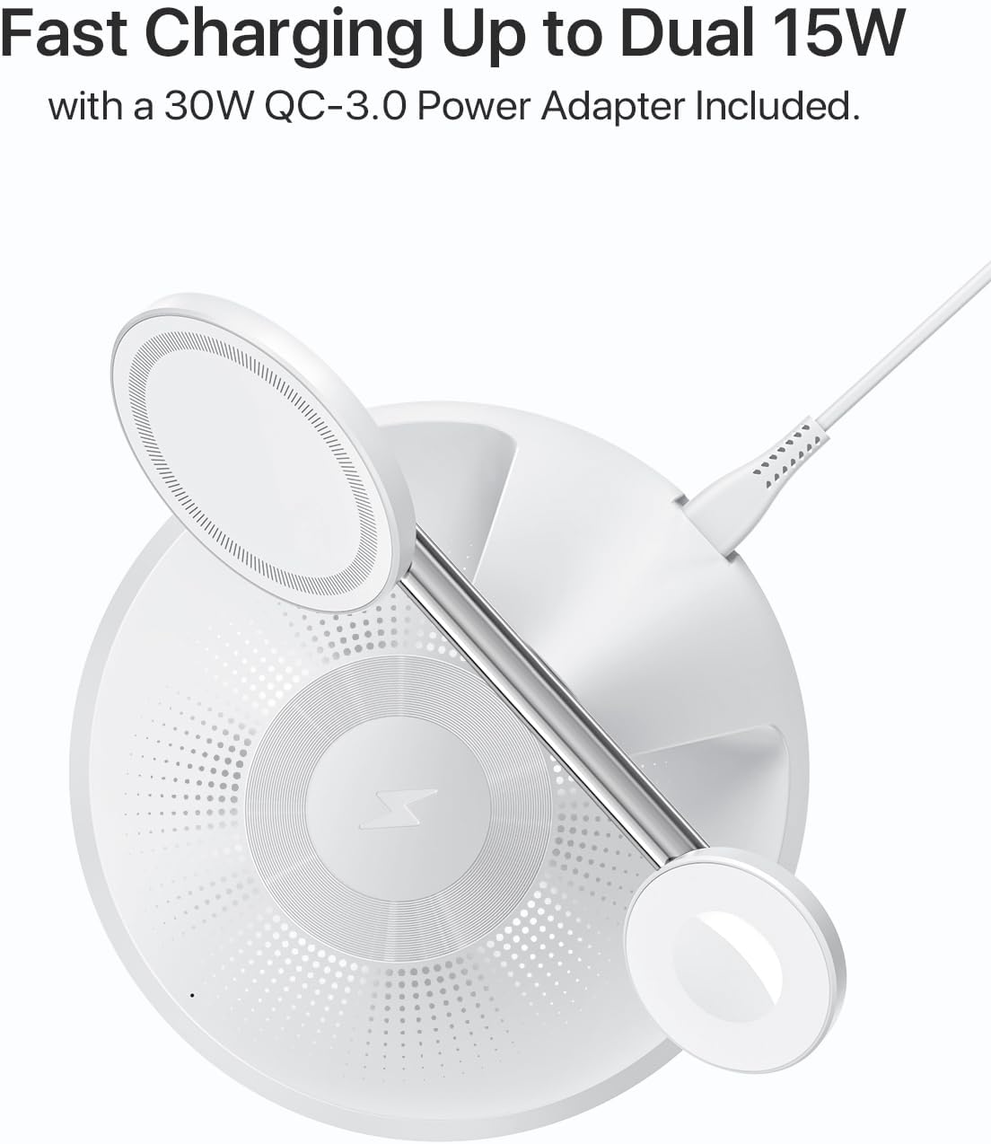 QTlier Cargador 3 en 1 para MagSafe, estación de carga inalámbrica para Apple, compatible con cargador MagSafe para iPhone 15, 14, 13, 12, AirPods