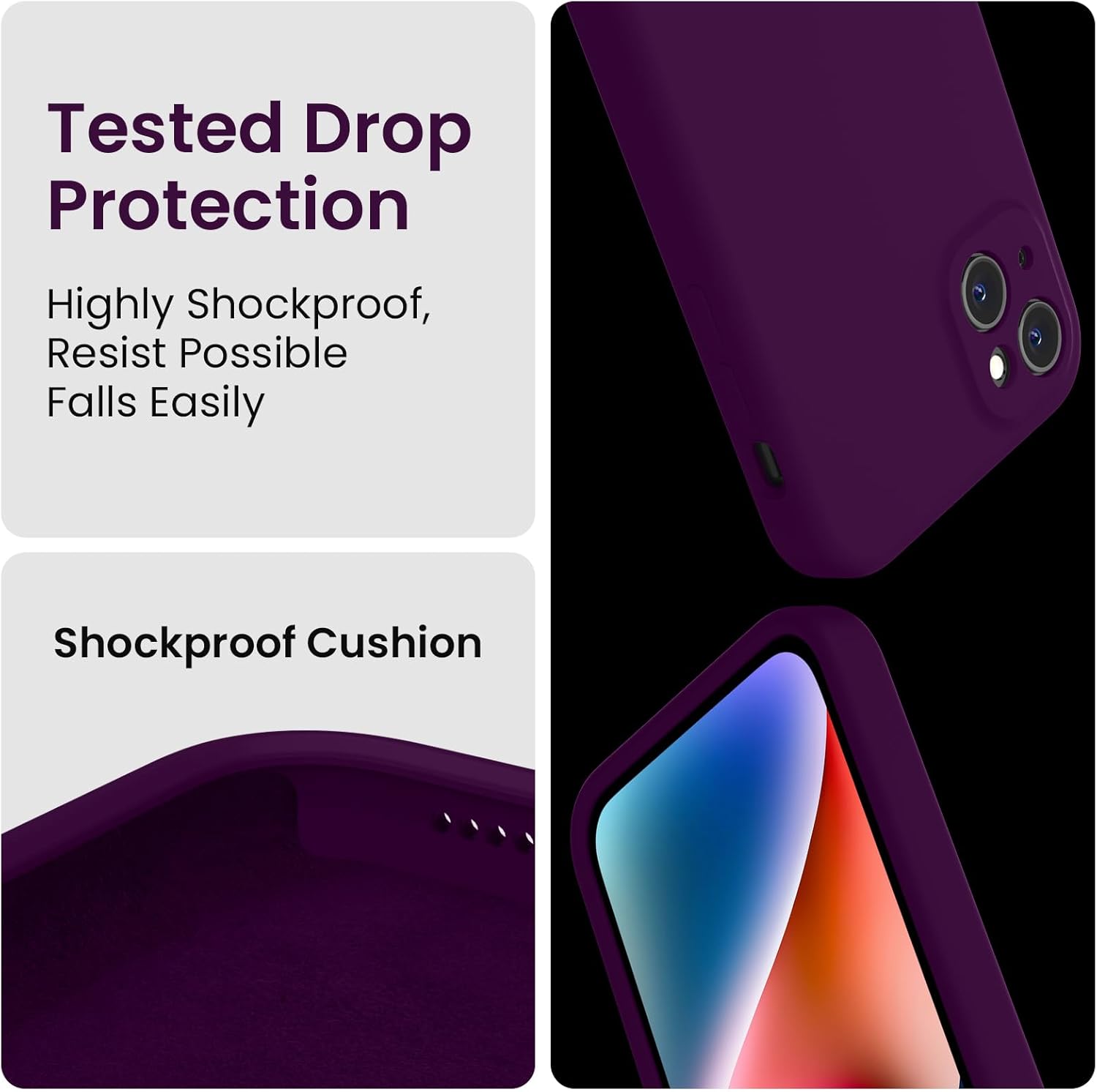 FireNova Funda diseñada para iPhone 13, funda de silicona mejorada protección de cámara con 2 protectores de pantalla, forro interior de microfibra