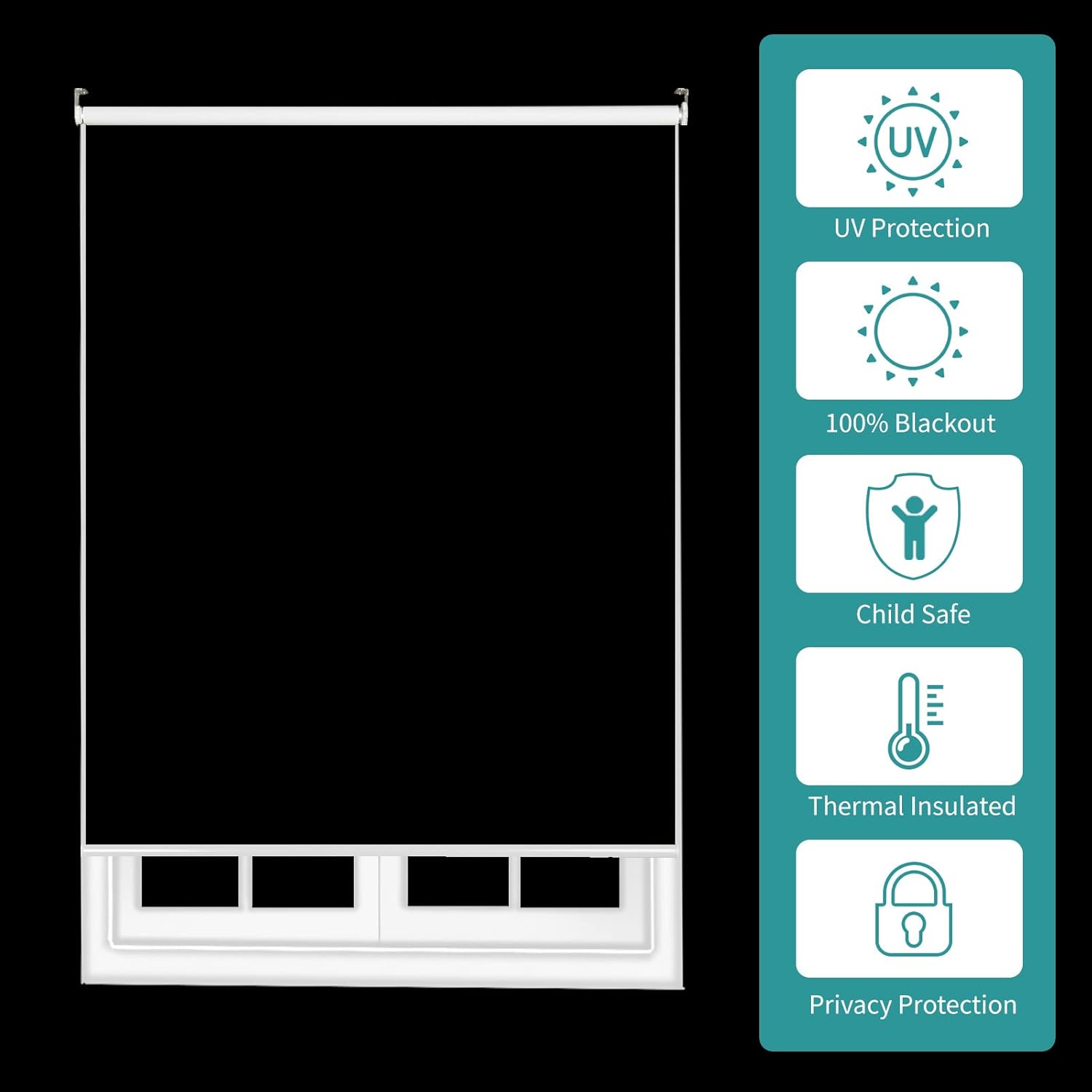 Joydeco Cortinas enrollables opacas con cable de 28 pulgadas, color gris claro, impermeables, clásicas con aislamiento térmico, protección UV, para