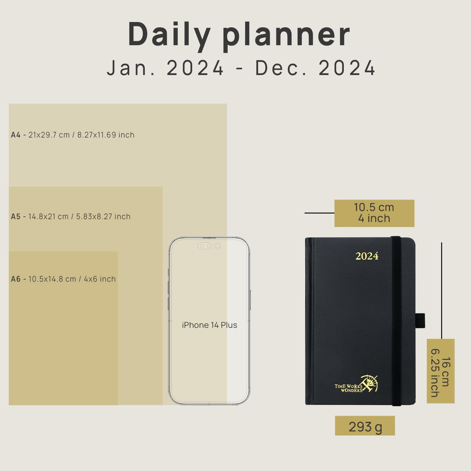 POPRUN Agenda diaria 2024 de una página por día, tamaño de bolsillo (4 x 6.25 pulgadas), calendario diario 2024, libro de citas por hora con