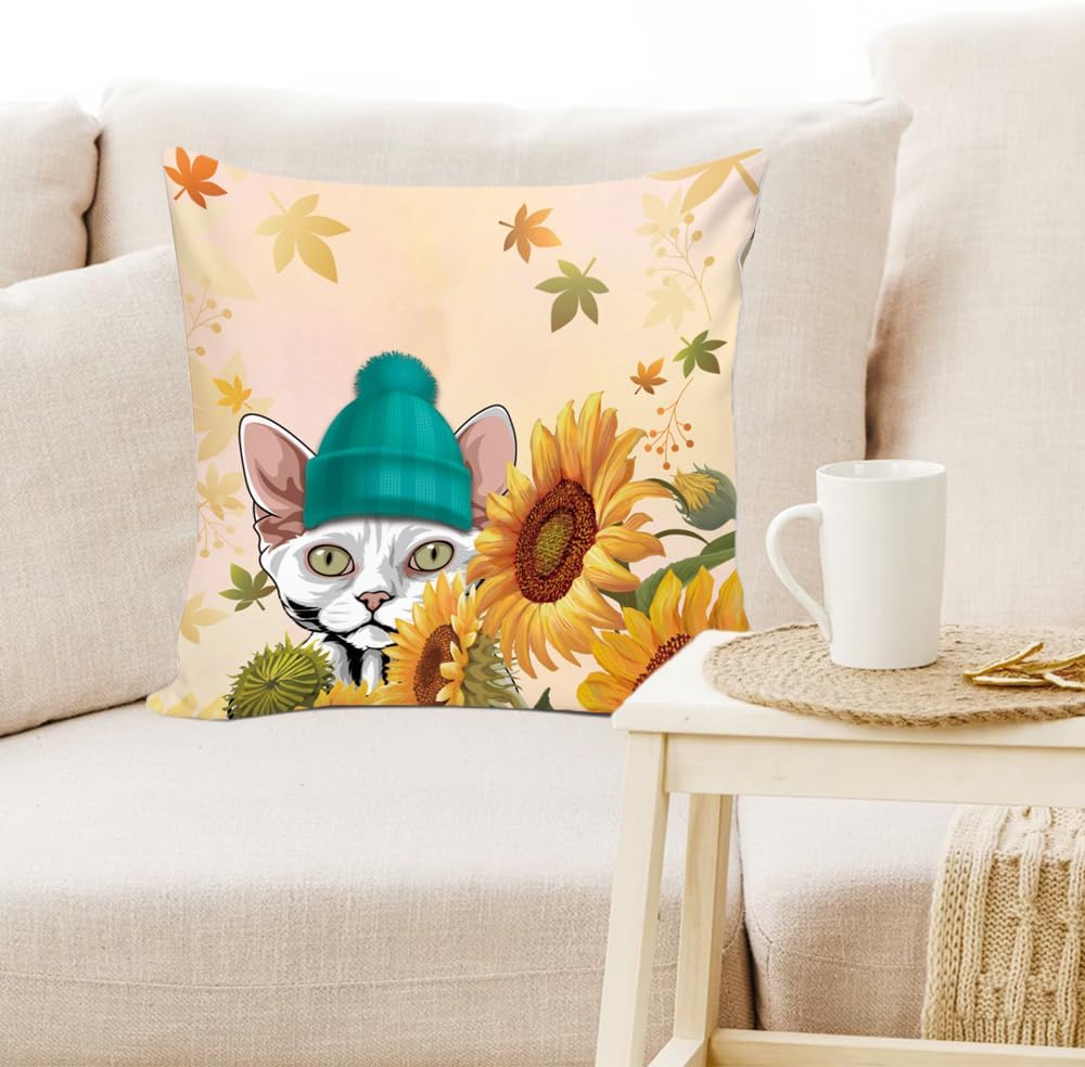 MALIHONG Funda de almohada con diseño de girasoles de otoño, diseño de perro chihuahua en gorros verdes, decoración de temporada, decoración de