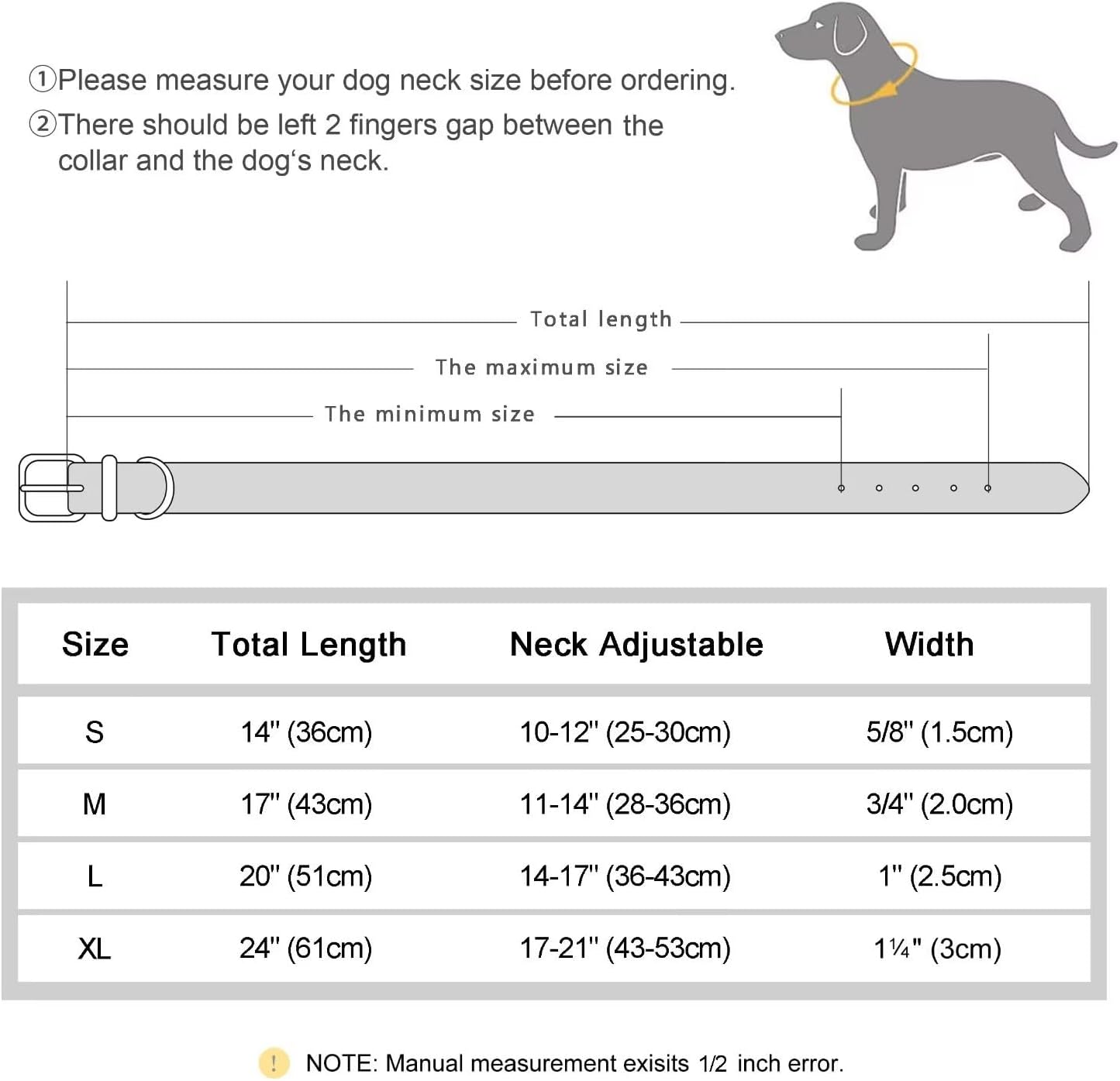 Didog Collar de perro de cuero genuino, duradero y suave, resistente con anillos dobles en D, collar de perro negro ajustable con hebilla de metal