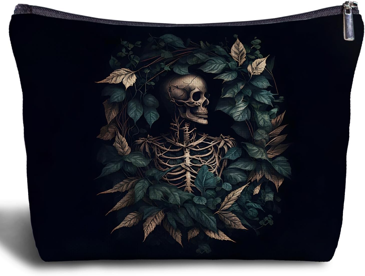Zomhix Bolsa de maquillaje gótica, bolsa de maquillaje de esqueleto botánico vintage, regalos góticos para mujeres, bolsas de cosméticos de arte