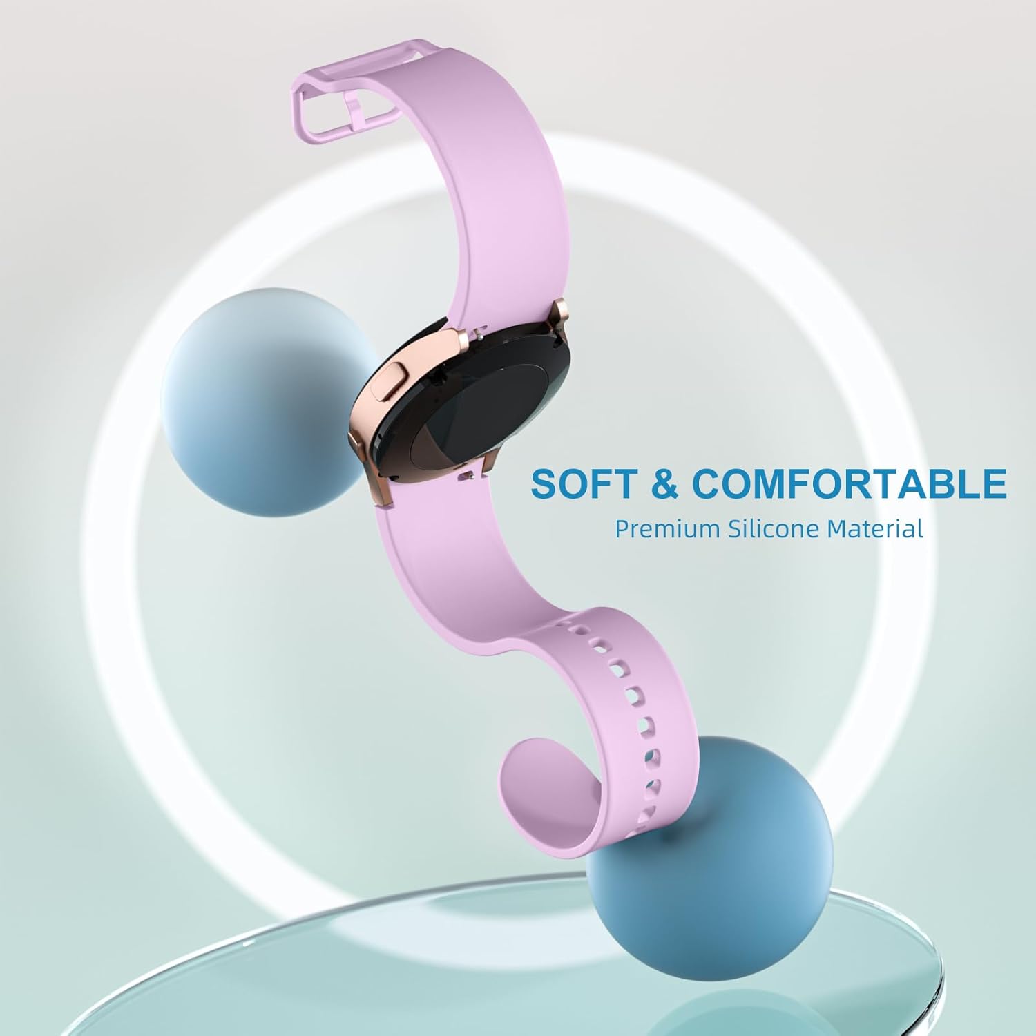 Lerobo Paquete de 5 correas sin huecos compatibles con Galaxy Watch 654Watch 5 Pro BandGalaxy Watch 4, correa deportiva de silicona suave de 0.787