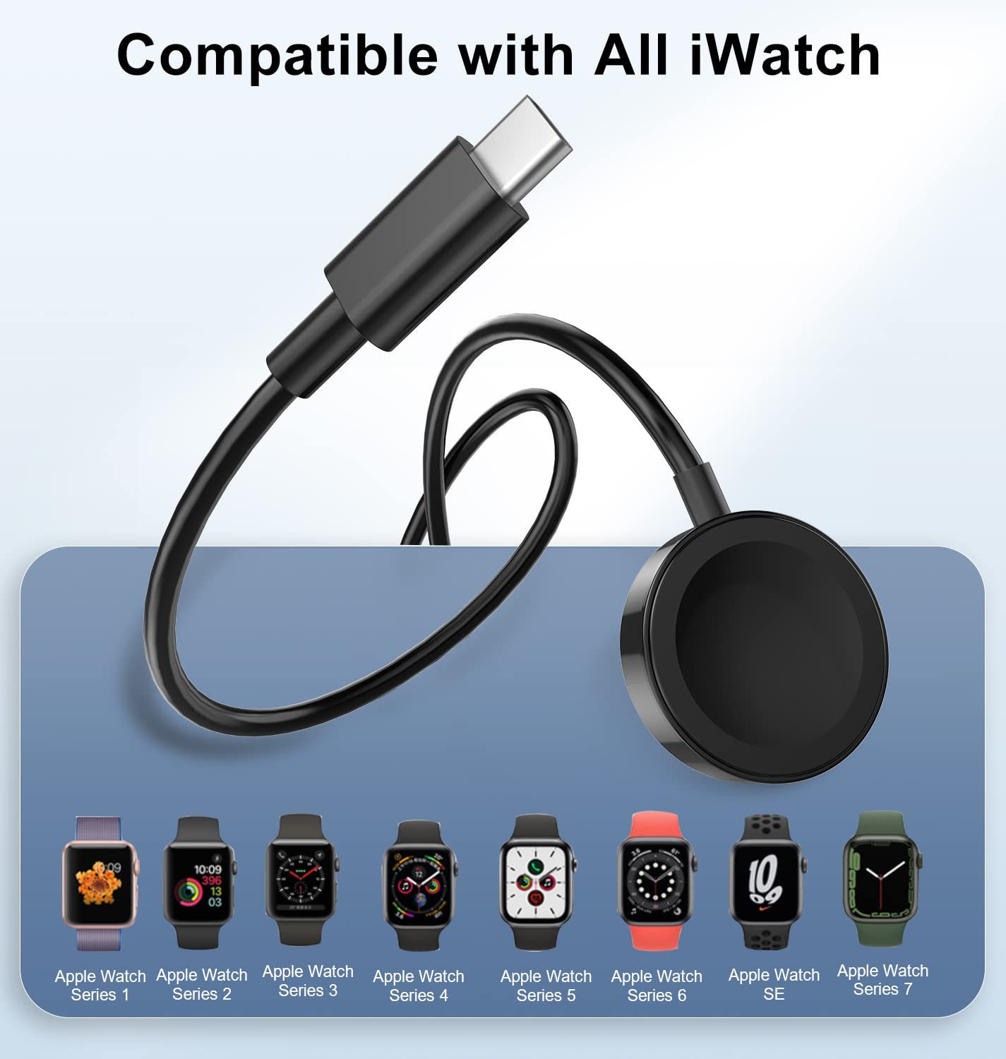 Cable de carga magnética inalámbrico para Apple Watch de 6.6 pies, compatible con Apple Watch Charger Series 87654321SE, color negro