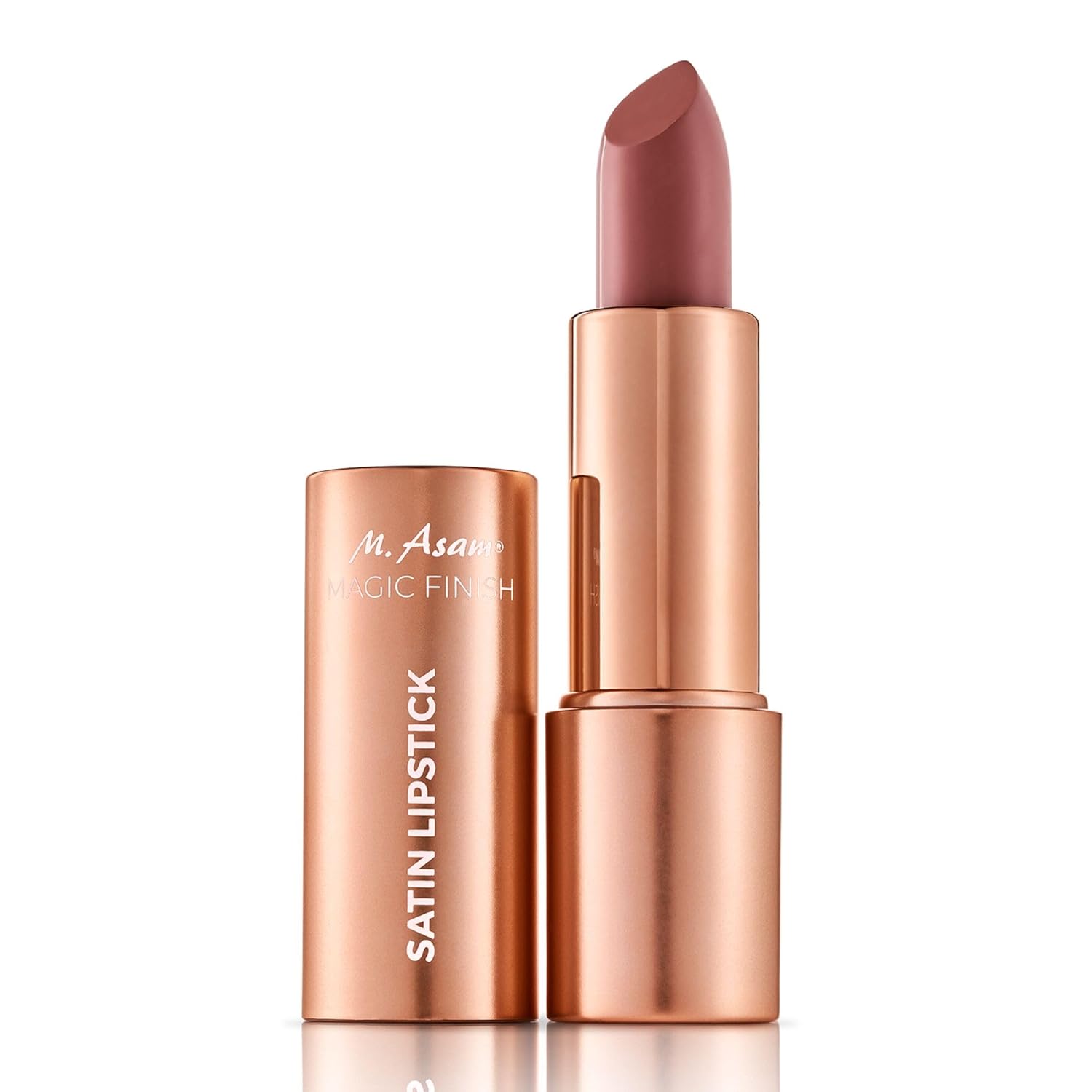 M. Asam Lápiz labial satinado Magic Finish (0.14 onzas) en tono avellana, duradero, acabado mate sedoso sin resecar, textura cremosa que nutre con