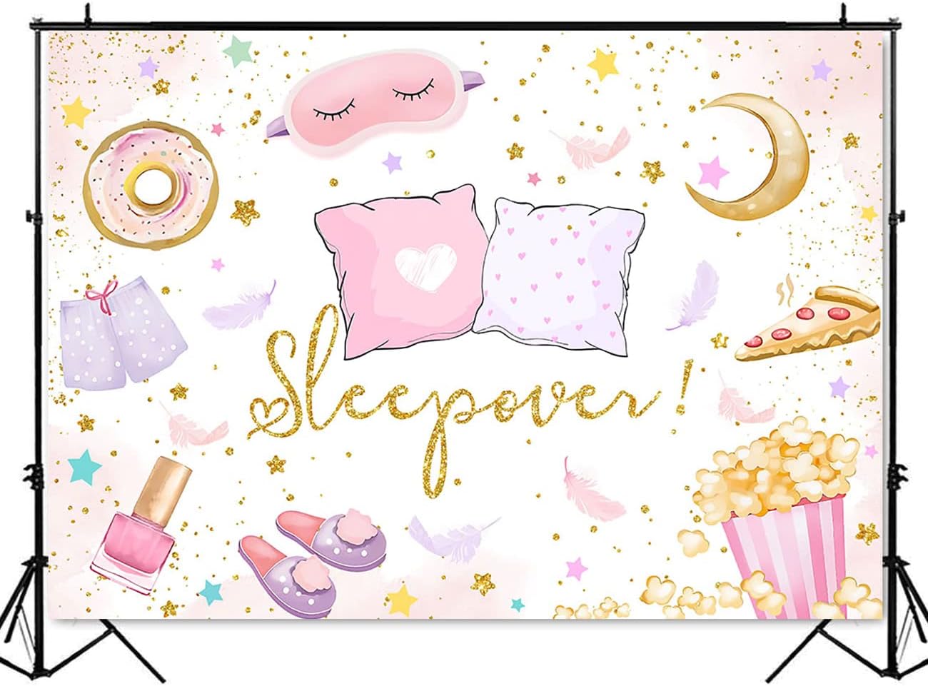 Mocsicka Fondo de fiesta de pijamas para niñas, decoración de pijama, almohada de lucha contra fotografía, spa, maquillaje, suministros de pancarta