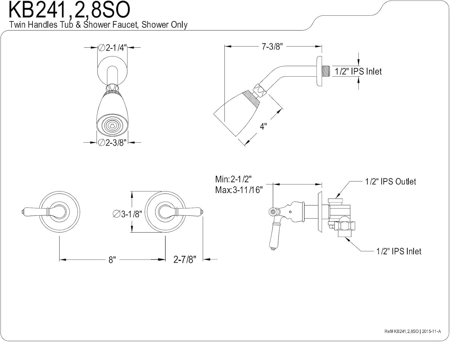 Kingston Brass KB241SO Magellan – Grifo para bañera y ducha, cromo pulido
